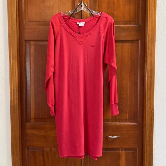 Lacoste Alligator Long Sleeve Red T-Shirt Dress - Size 42 EU/10 USA - New w/Tags - Picture 2 of 13